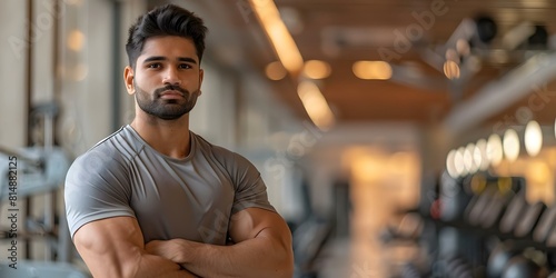 Indian man personal trainer at gym ready to coach fitness workout. Concept Fitness Training, Gym Workouts, Personal Trainer, Healthy Lifestyle, Wellness Coaching