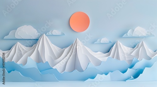 Striking Papercraft Mountain Landscape in Soft Blue Tones