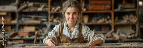 female English carpenter restoring antique furniture to its former glory