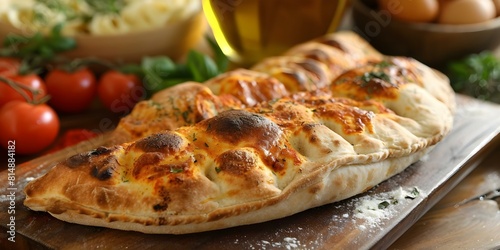 Savor a delicious calzone at a charming café in Bologna, Italy. Concept Italian cuisine, Calzone, Bologna, Café, Travel