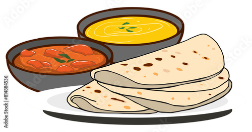 Dal Fry and curry With Roti Indian Food