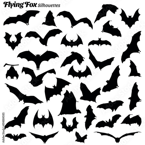 Set of flying fox animal illustration silhouettes