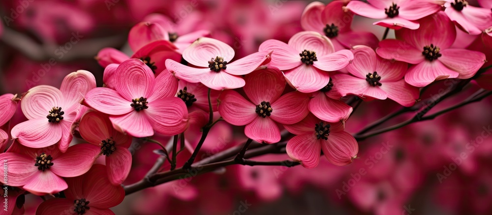 The gorgeous pink dogwood flowers are in full bloom creating a stunning and vibrant display A copy space image of these blossoms would be a captivating sight The gorgeous pink dogwood flowers are in full bloom creating a stunning and vibrant display A copy space image of these blossoms would be a captivating sight