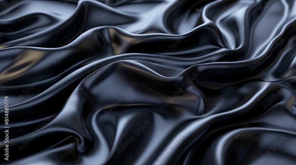 Fototapeta premium Black wavy silk fabric with dark blue highlights.