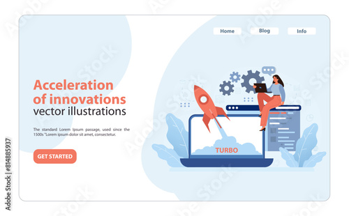 Digital Business concept. Woman integrates advanced technology for rapid corporate growth.