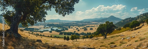 Mountanious landscape in the Hurdano river valley, Las Hurdes is a region of the north of Caceres province, one of the wildest areas of Extremadura, Spain realistic nature and landscape photo