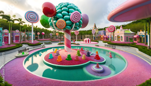 Whimsical Candy Wonderland: A Vibrant Town of Sweet Delights and Colorful Confectionery Creations photo