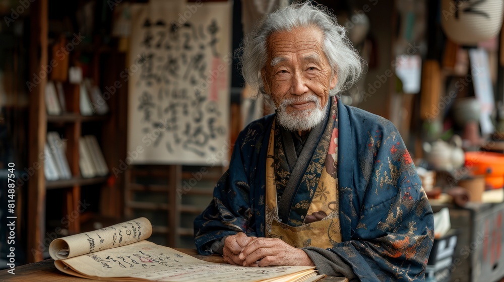Japanese anthropologist researching the art of calligraphy in Japanese culture Japanese anthropologist researching the art of calligraphy in Japanese culture