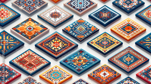 Flat Design Icon Traditional Tapestry Tiles Concept with Cultural Motifs for Eid Al Adha Isometric Flat Illustration