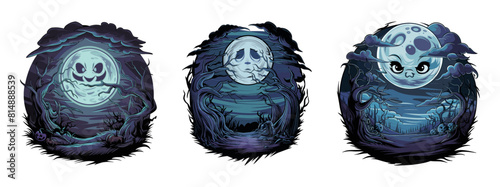 Spooky moon over the landscape with twisted trees, Generative AI