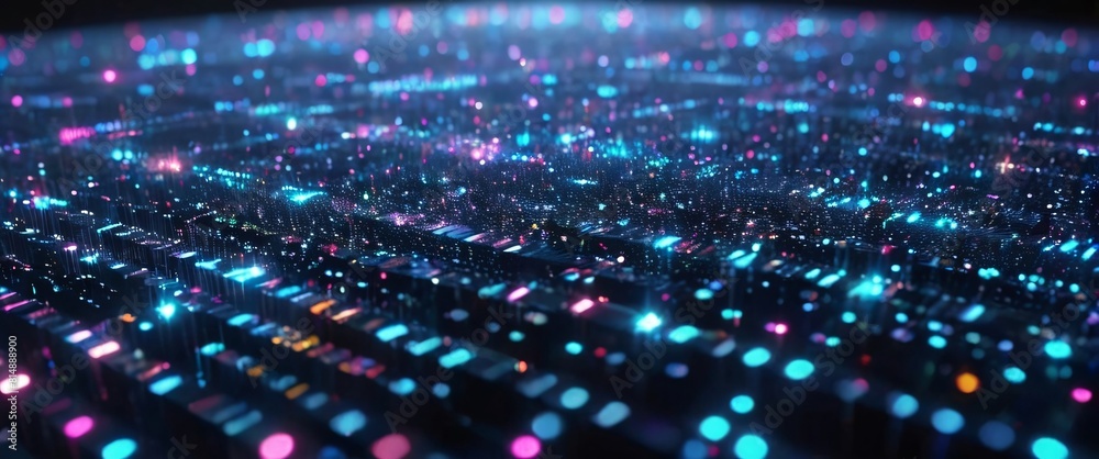 Obraz premium An abstract digital background with binary code and AI algorithms running in the background