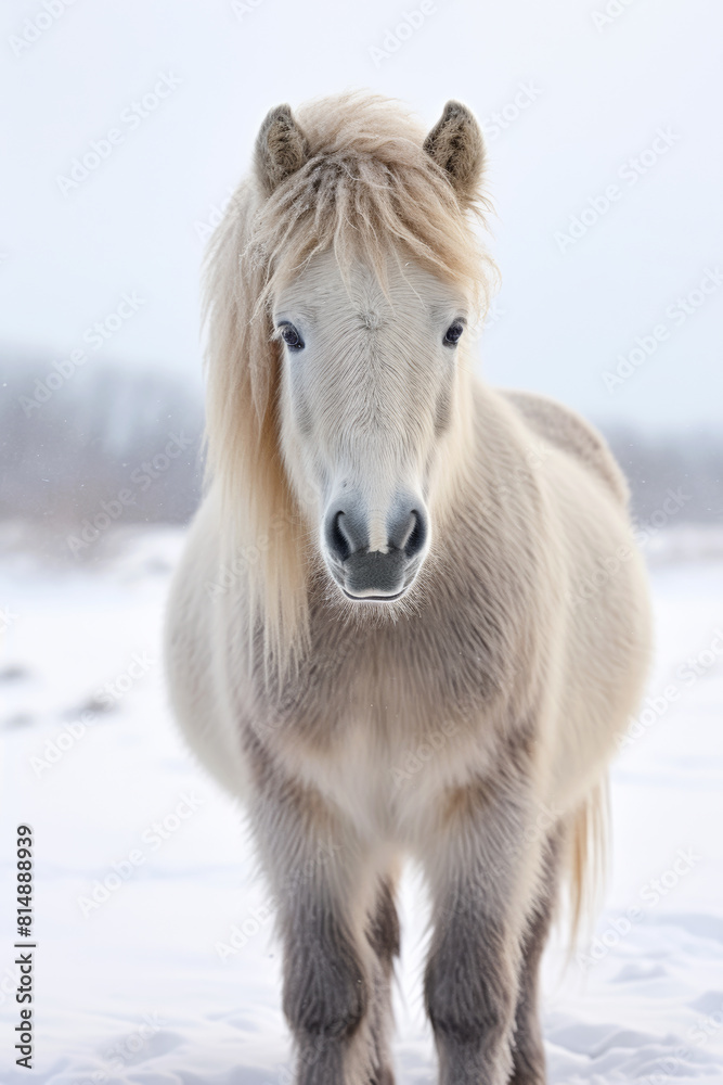 White horse in snow background, Icelandic horse, white horse