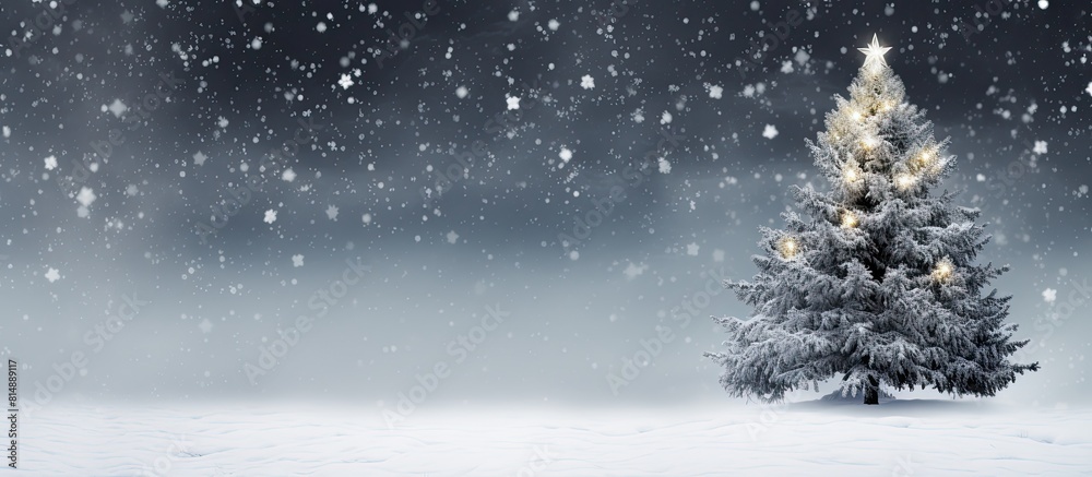 A stunning sizable Christmas tree adorned with white creating a festive background Copy space image A stunning sizable Christmas tree adorned with white creating a festive background Copy space image