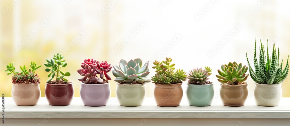 Succulents beautifully arranged together on a windowsill creating a stunning copy space image Succulents beautifully arranged together on a windowsill creating a stunning copy space image