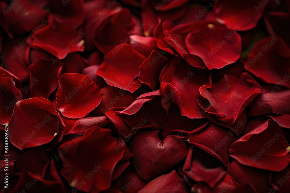 Rich dark red rose petals densely packed together, creating a lush and dramatic floral background Rich dark red rose petals densely packed together, creating a lush and dramatic floral background