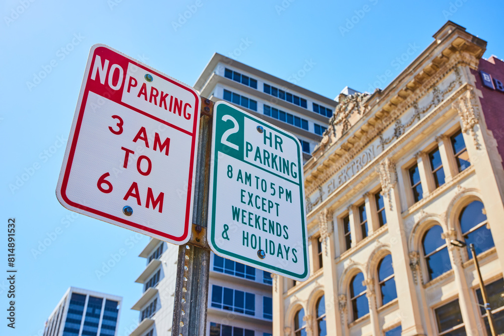 Urban Parking Signs and Architectural Contrast, Downtown Fort Wayne Urban Parking Signs and Architectural Contrast, Downtown Fort Wayne