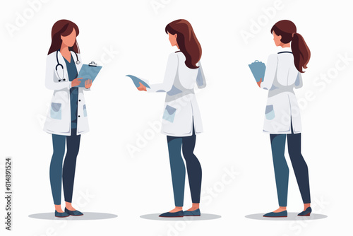 Doctor illustration. Set of female doctor on a white background. Medical worker.