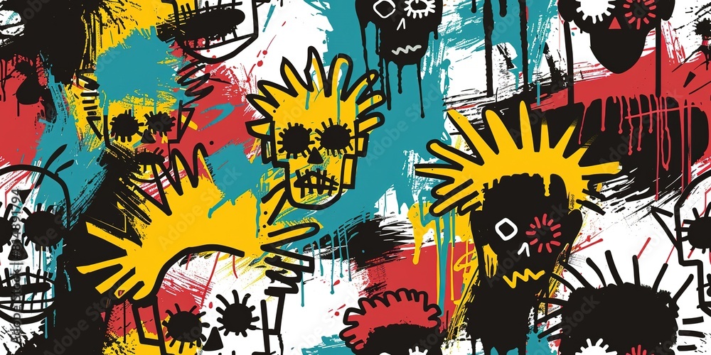 punk pop rock style elements abstract face with grungy texture with color splash abstract background, seamless pattern tile, Generative Ai punk pop rock style elements abstract face with grungy texture with color splash abstract background, seamless pattern tile, Generative Ai