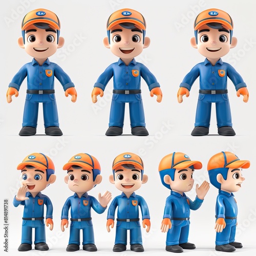 Collection of 3D cartoon characters from different professions and roles. Scientist, policeman, fireman, air host, explorer, chef, constructor and doctors. Isolated over white transparent background © Azeem