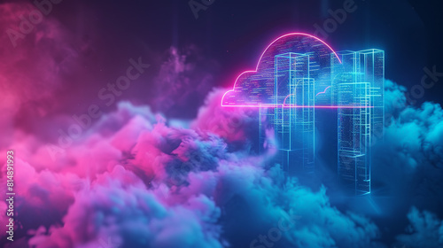 Cloud Data Base Technology concept with blue and pink.