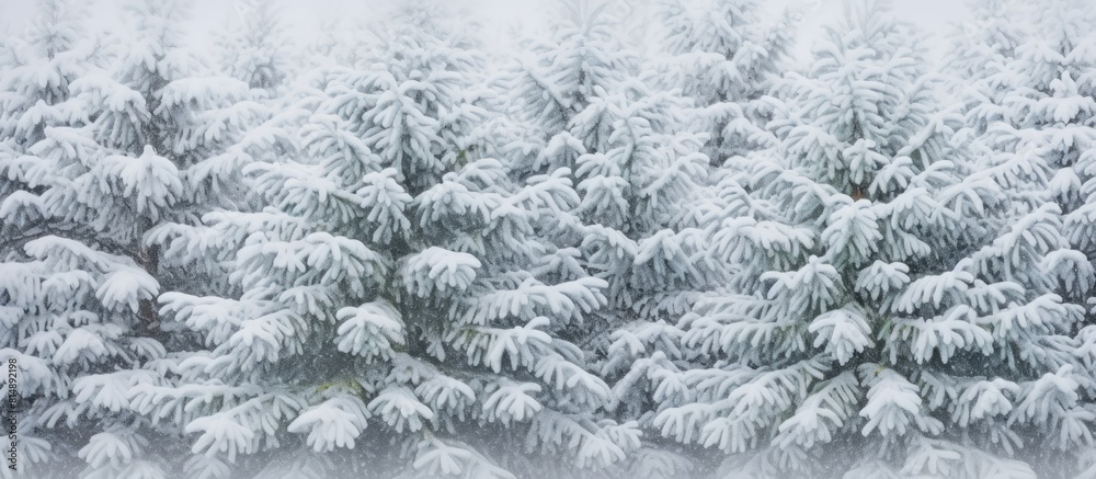 A snow covered fir tree in a closeup view providing the perfect copy space image for adding text A snow covered fir tree in a closeup view providing the perfect copy space image for adding text