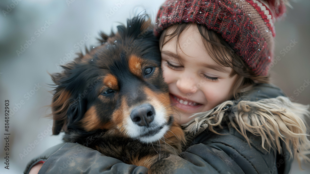 A child with Down syndrome joyfully hugging their therapy dog showing emotional support and connection Photo realistic concept A child with Down syndrome joyfully hugging their therapy dog showing emotional support and connection Photo realistic concept