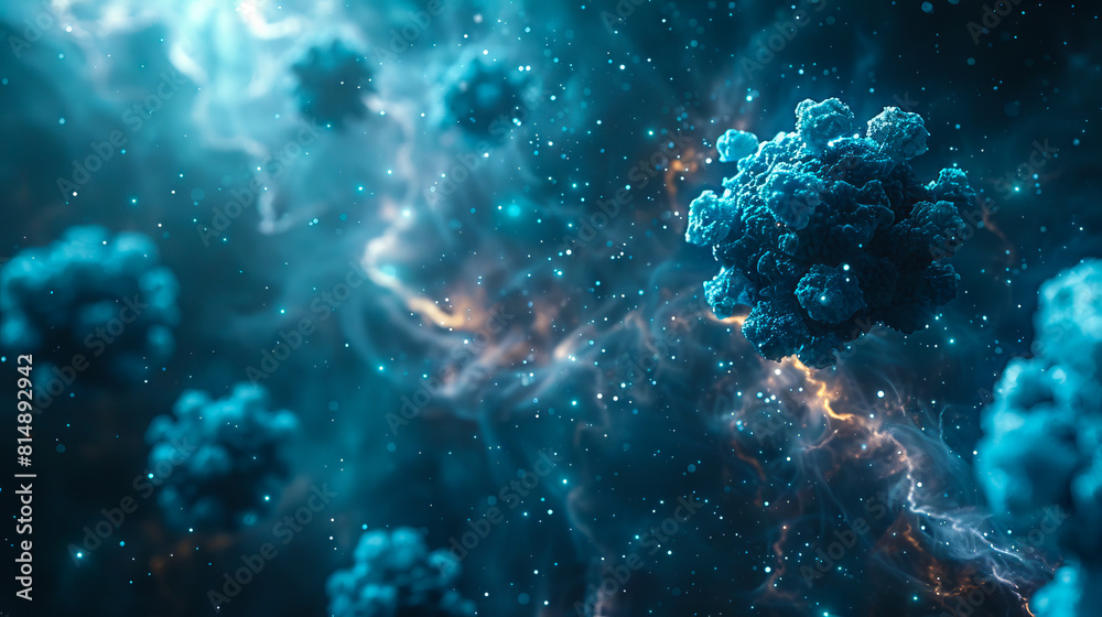 A space scene with blue and white clouds. A space scene with blue and white clouds.