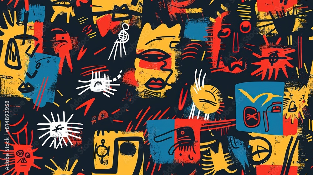 punk pop rock style elements abstract face with grungy texture with color splash abstract background, seamless pattern tile, Generative Ai punk pop rock style elements abstract face with grungy texture with color splash abstract background, seamless pattern tile, Generative Ai