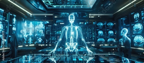 Futuristic X Ray Anatomy Visualization against Sleek Technological Backdrop