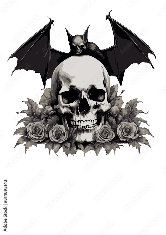 Fototapeta premium Bat squatting on human skull
