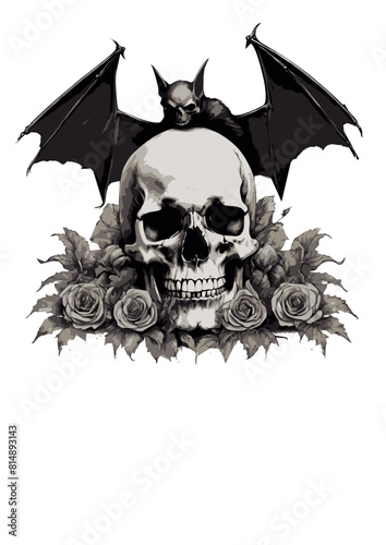 Bat squatting on human skull