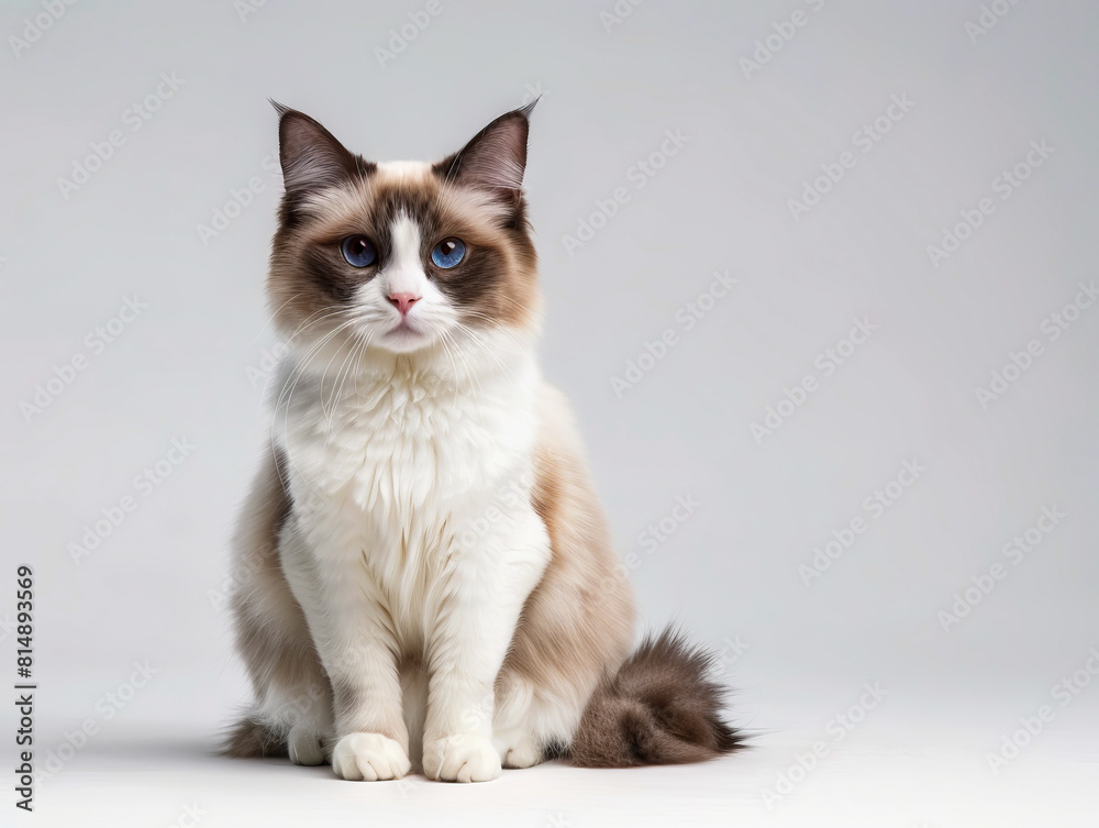 A cat sitting on a white background.