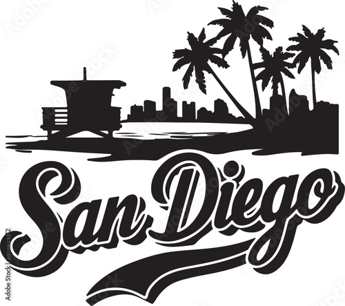 San Diego Beach Skyline Silhouette