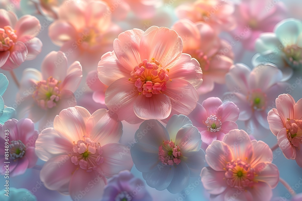 Surreal 3D illustration of pink flowers blooming Surreal 3D illustration of pink flowers blooming