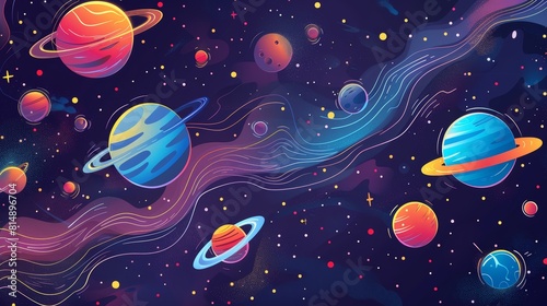 Galaxy illustration flat design top view space exploration theme cartoon drawing Complementary Color Scheme