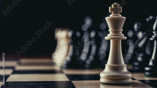 Business concept design with The white queen chess piece standing on chessboard