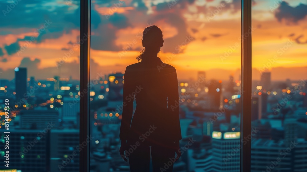 Silhouette of a businesswoman and her colleague engaged in a handshake, their silhouettes framed against a backdrop of rising financial charts and graphs, symbolizing a successful partnership built Silhouette of a businesswoman and her colleague engaged in a handshake, their silhouettes framed against a backdrop of rising financial charts and graphs, symbolizing a successful partnership built