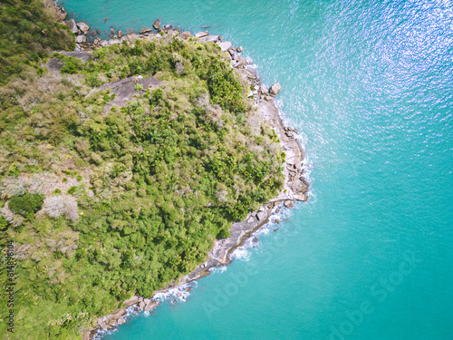 Drone view from the coast of the sea