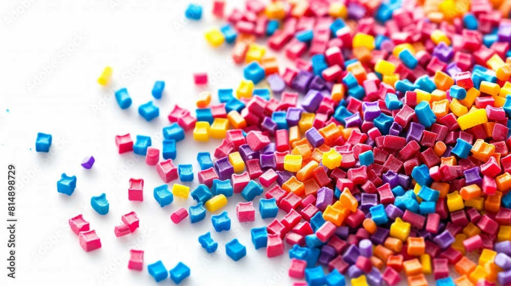 Colorful Plastic Polymer Granules on White Background. Generative ai Colorful Plastic Polymer Granules on White Background. Generative ai