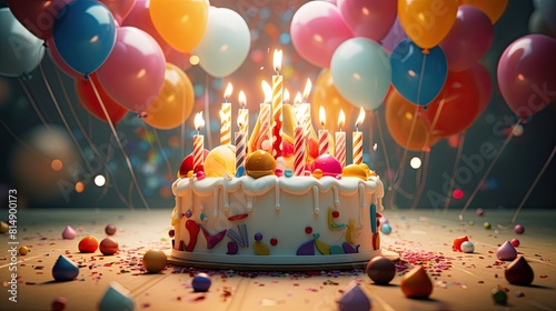 Happy birthday delisious cake  dark background with bokeh lights