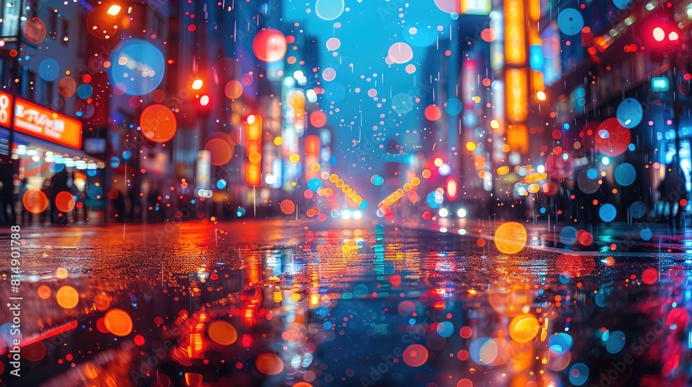 Obraz premium Vibrant City Street Illuminated With Colorful Lights