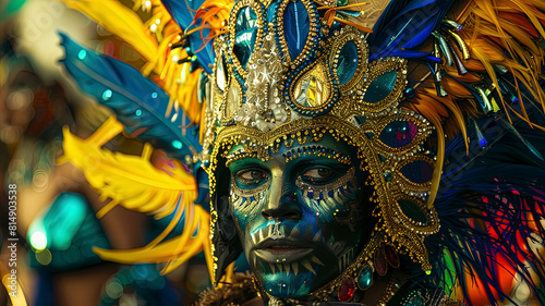 close up of a carnival mask  close up of a carnival scene in the brazil  face with carnival mask  colored faces