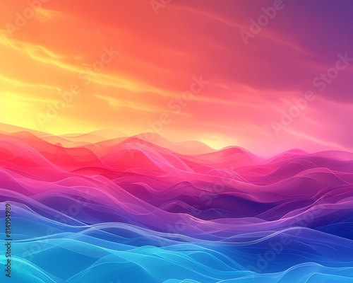 Colorful abstract painting of a mountain landscape at sunset