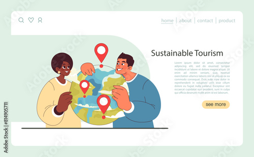 Sustainable tourism web banner or landing page. Ecotourism, eco-friendly