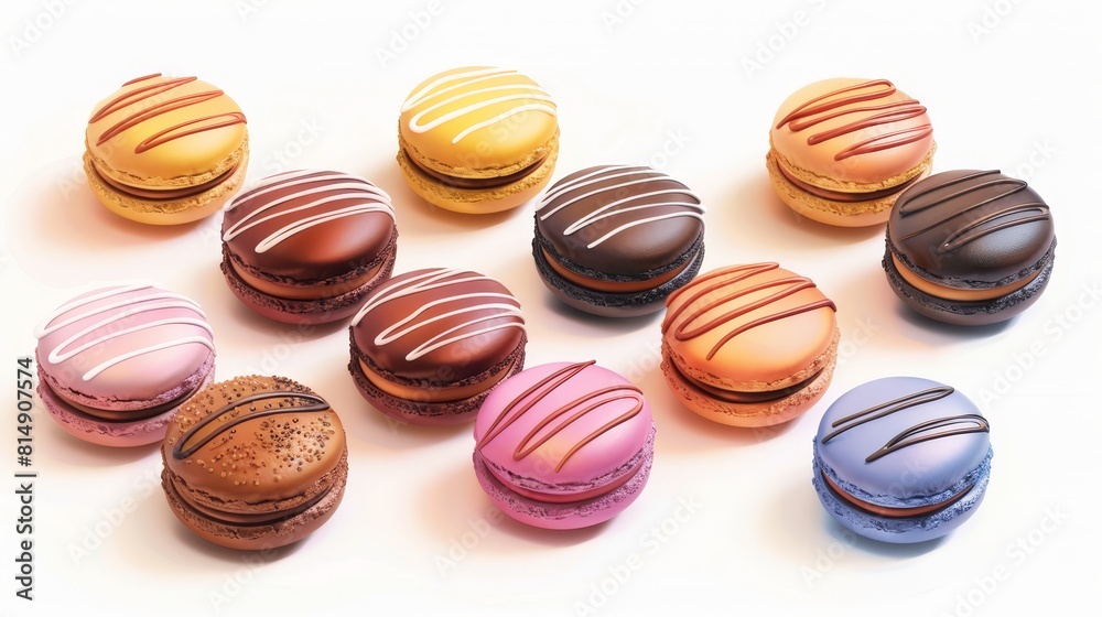 Hyper realistic Beignets on white background close-up traditional treat theme cartoon drawing Analogous Color Scheme Hyper realistic Beignets on white background close-up traditional treat theme cartoon drawing Analogous Color Scheme