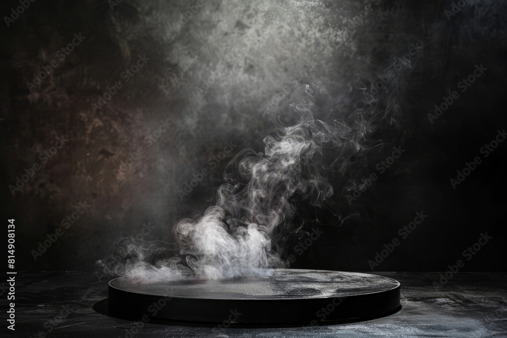 Podium black dark smoke background product platform abstract stage texture fog spotlight. Podium black dark smoke background product platform abstract stage texture fog spotlight.