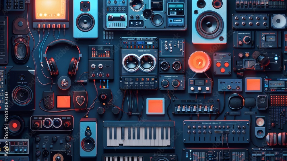 Obraz premium Illustration of a podcast network logo featuring a variety of genres