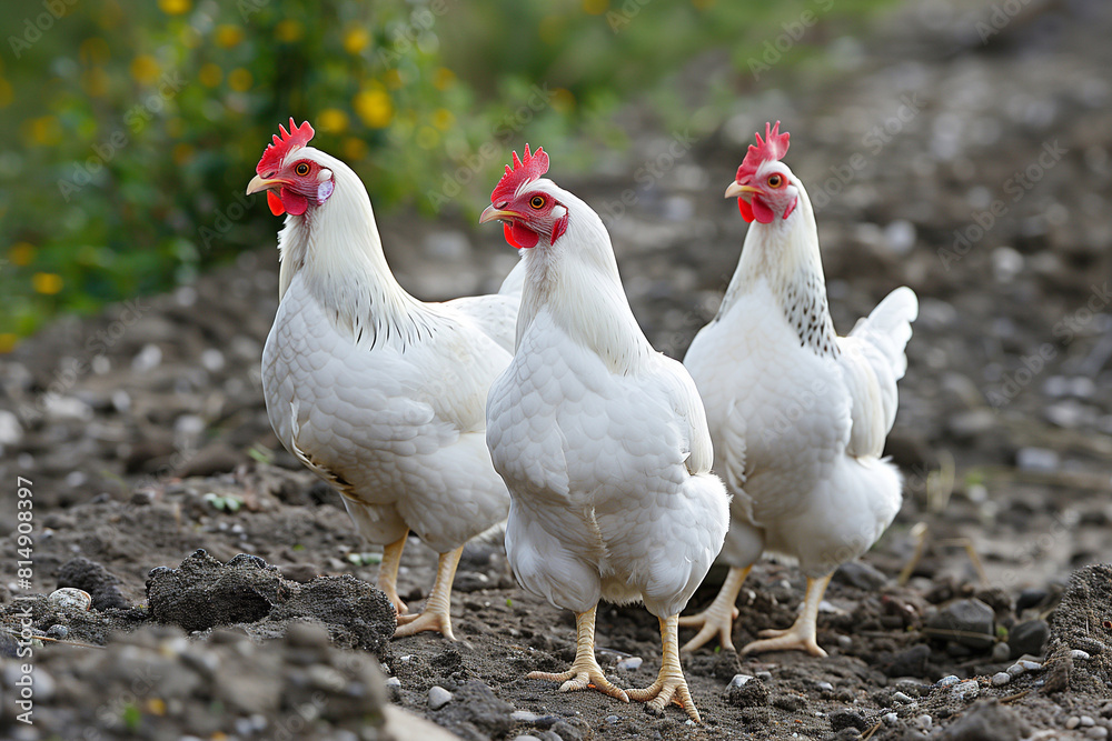 Fototapeta premium three large beautiful chickens