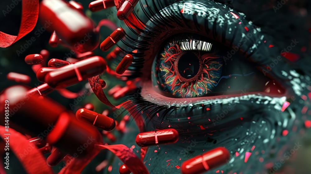 Design a CG 3D model featuring an eye at eye-level angle surrounded by ...