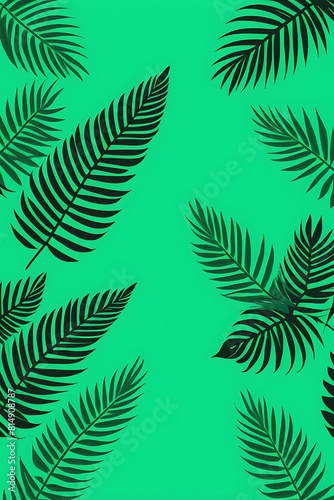 Seamless pattern of tropical leaves in various shades of green  perfect for summer-themed content.